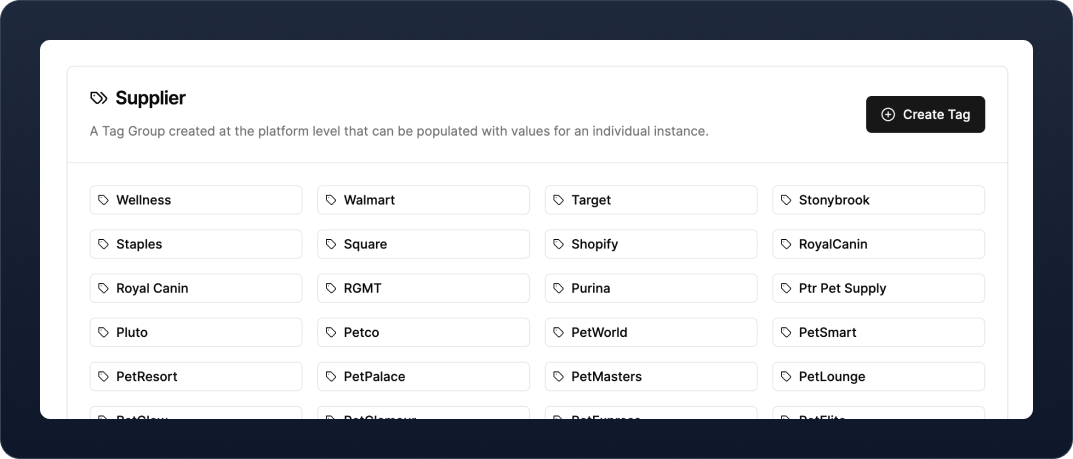 A Supplier tag group with many tags below it